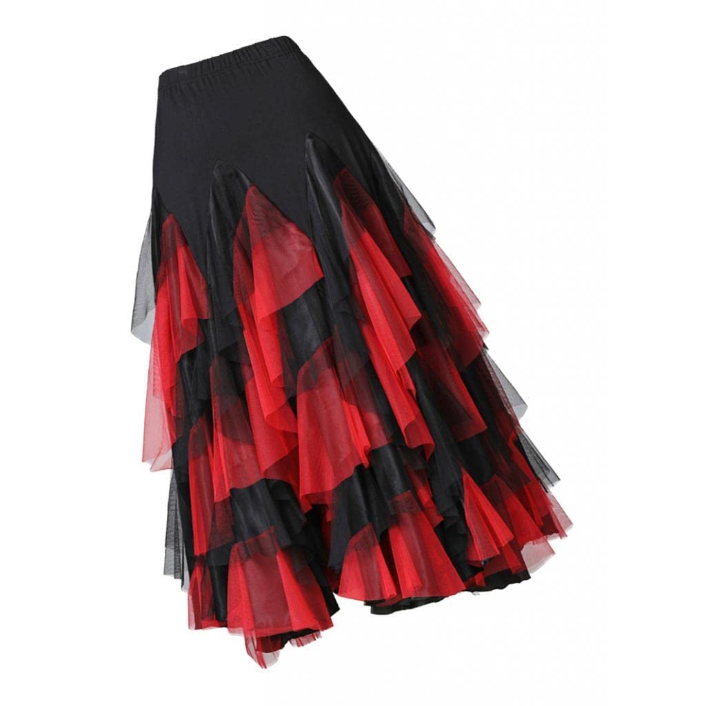Oshhni Latein Tanzkleid Damen Tanzkostüm Mesh Patchwork Mehrlagiger Tüllrock Cha Cha Kleid Flamenco Skirt Milchseide Bund für Tanzkurs