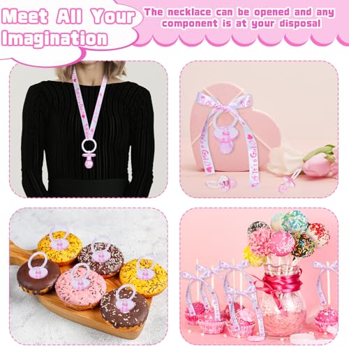 Image of XINHUIDALSQ 36 Baby Shower Pacifiers Necklace, Acrylic Pacifier Necklace for Baby Shower Girls Boys Party Favors Charm /Gender Reveal Party Table Scatter /Game Props(Pink)
