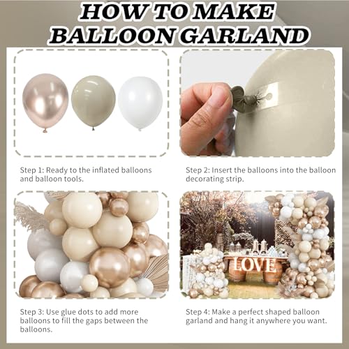 Image of Neutral Balloon Arch Kit 142Pcs Cream White Champagne Gold Balloons Garland Kit Boho Beige Sand White Gold Nude Birthday Party Balloons for Women Baby Bridal Shower Wedding Anniversary Decorations