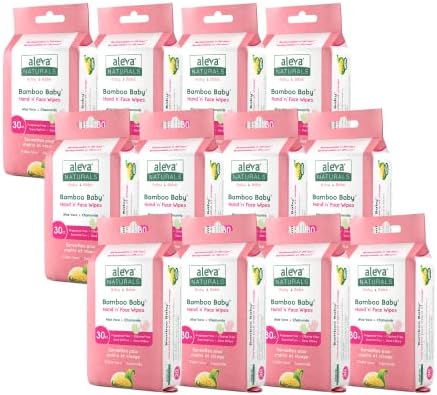 Aleva Naturals Bamboo Baby Hand and Face Wipes – Natural and Organic Ingredients, Cleans and Moisturizes, Extra Strong, and Ultra Soft – Mega Pack- 30 count X 12 = 360 Wipes Total, Unbleached