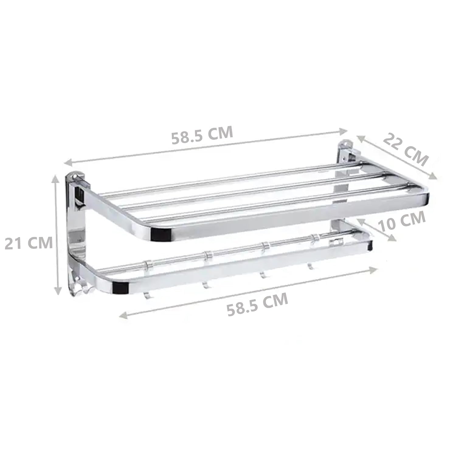24 Inches Stainless Steel Dual Folding Towel Rack | Shelf | Holder | Bathroom Towel Hanger Stand Bathroom Accessories (Chrome Finish) 3