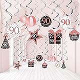 Blulu 90th Birthday Party Decorations, 90th Birthday Party Rose Gold Hanging Swirls Ceiling...
