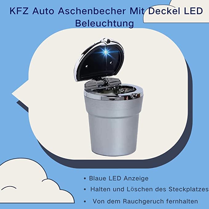 Portacenere Auto Per Fiat Tipo 500 - Con LED Luminoso, Coperchio, Facile Da Pulire