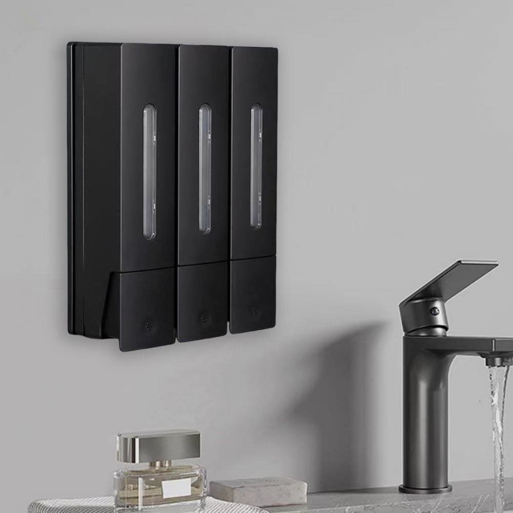 Dispenser di sapone da parete, per 3 scomparti da 400 ml ciascuno, per shampoo, gel doccia e sapone liquido, organizer da bagno in ABS, per casa, hotel, ristorante o bagni pubblici in