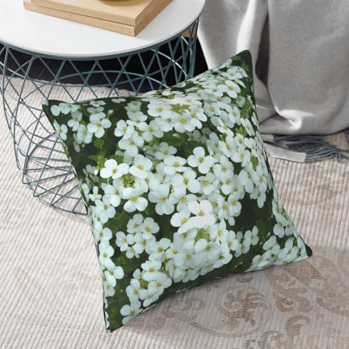 Housse de coussin en velours côtelé blanc 45x45 cm fleurie - 7