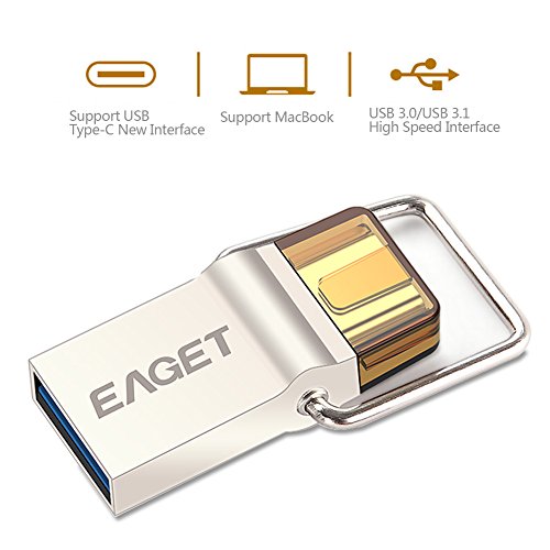 Eaget CU10 Type C OTG USB 3.0 High Speed Flash Drive for Cell Phones and Tablet PCs,Water Resistant,Shock Resistant,Compact Size,Key Ring Included,64GB
