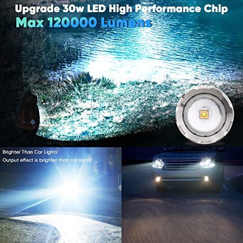Wholefire Led 120000 High Lumens Super Bright Flashlight, 30W Power Usb Rechargeable Tactical Handheld Flashlight For Camping Biking Hiking Emergency, Ip65 Waterproof, 5 Modes, Can Be Zoom In & Out #TOP1
