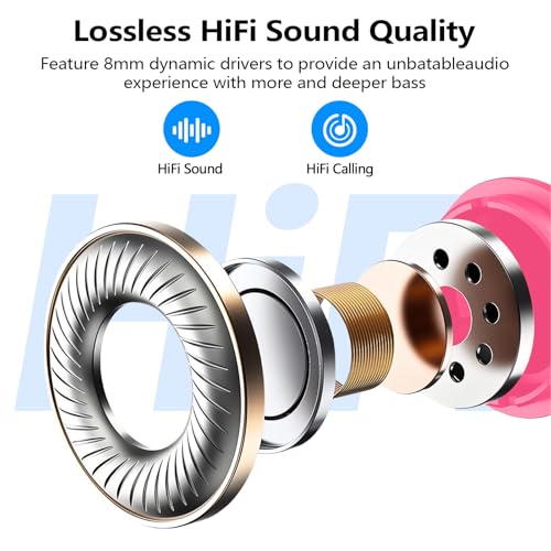 Kurdene K2 Wireless Earbuds Bluetooth 5.3 - Light-Weight Deep Bass Headphones, Hot Pink - 3