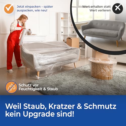 SUG - Stretchfolie Transparent 50cm x 300m - Profi Schutzfolie für Möbel, Verpackung, Umzug - Extra Hohe Reißfestigkeit Verpackungsfolie - Wickelfolie/Schutzfolie ideal als Palettenfolie & Möbelfolie