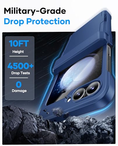 Image of ASAFCASE for Samsung Galaxy Z Flip 5 Case with Card Holder (3 Cards), Blue | Hinge Protection, Outer Screen Protector, Shockproof Rugged Cover Phone Wallet Case for Samsung Galaxy Z Flip 5 5G 2023
