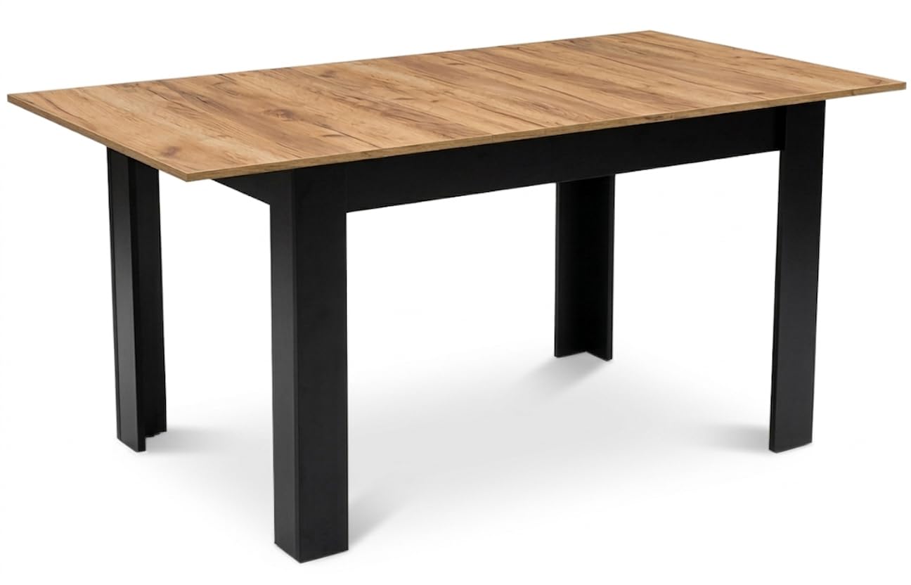 Tavolo da pranzo allungabile 120-160 x 80 cm, tavolo da cucina, tavolo da pranzo, con ripiano, telaio nero, effetto legno, cucina, sala da pranzo e soggiorno, colore: rovere artigianale