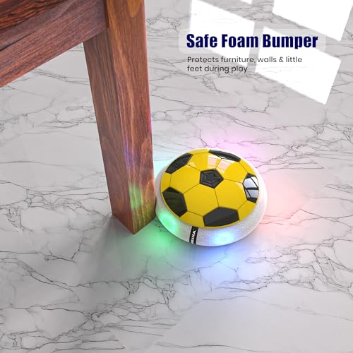 Image of Mirana Air Football Smart Toy for Kids | 3-Mode USB Type-C Rechargeable Hover Ball | Indoor Electric Hoverball with LED Lights | Birthday Gift for Boys & Girls 2 3 4 5 6 7 8 9 10 Years (Yellow)