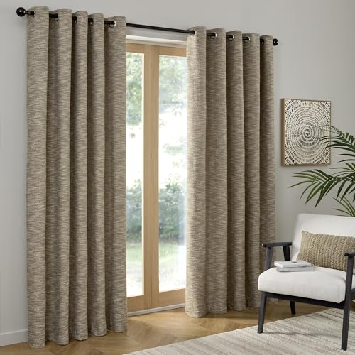 Image of Curtina Talon Eyelet Curtains 66 x 54 Inch (168 x 137cm) – Natural Textured Jacquard Weave Curtains, Light Filtering Recycled Polyester for Living Room