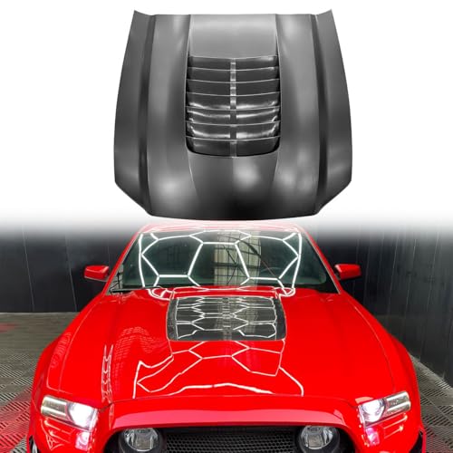 HYPER GLORY Car Hood, Compatible with 2010-2012 & 2013-2014 Ford Mustang GT & V6, GT500 Style Unpainted Black Aluminum Replacement Auto Hood Panel