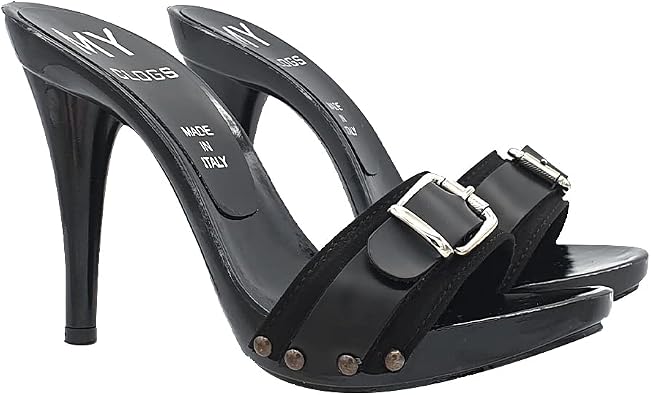 Kiara Shoes Black Womens Mules with Strap and Heel 12 CM - MY7544 Nero