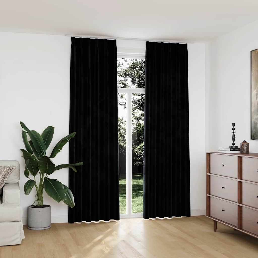 Juego de 2 cortinas opacas de terciopelo, con ganchos de metal para dormitorio y salón, elegantes cortinas de terciopelo negro, 140 x 245 cm
