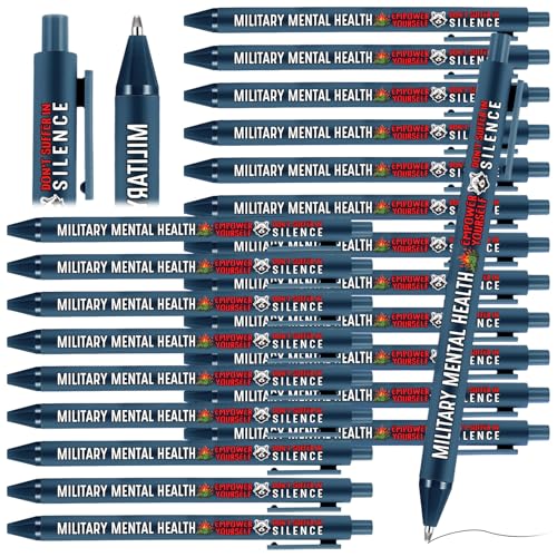 Sayglossy 50 Pcs Ptsd Gifts Bulk Military Mental Health Awareness Pen Funny Inspirational Empower Yourself Ballpoint Pen for Men Women Veterans Memorial Day Gift