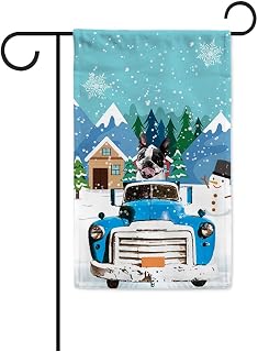 Cute Border Collie Dog Drive a Car House Flag Snowflake Winter Decorative Flag Banner for Yard Outside 28X40 Inch Double Side