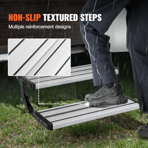 Foldable RV Step Stool - Easy Install Compact Entry Stair for RV, Van & Motorhome, Anti-Slip Design, 440lbs Capacity, Manual Folding Step for Safe Access (No LED Lights)