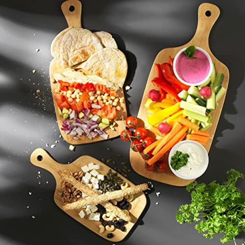 Progress BW09864EU Go Healthy 3 Piece Reversible Paddle Bamboo Chopping, Food Preparation & Charcuterie Platter Cheese Board Set, Strong/Durable, Protect Kitchen Worktops, 30/35/45cm, Hanging Holes