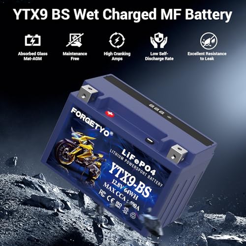 Image of Lithium YTX9-BS, LiFePO4 Motorcycle Battery, 12V 5AH 400A ATV, UTV, Jet Ski, 4 Wheeler,Snowmobile,Tractor and Generator Battery