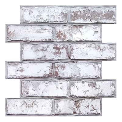COMSTICKC 10 Pcs 3D Brick Wall Panel Peel and Stick Brick Tiles 12"X12" DIY Lightweight PVC Faux Brick Paneling Self Adhesive Brick Backsplash for Interior Wall Decor, Retro White