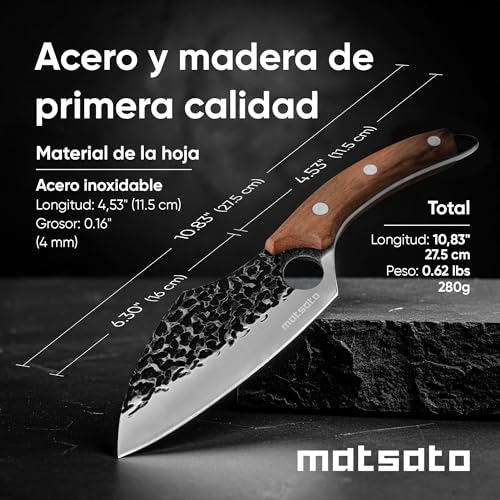 Matsato Juego de Cuchillos de Cocina Profesional 3 Piezas – Cuchillo Chef, Cuchillo para Carne, Cuchillo Universale con Mango Ergonómico en Madera - imagen 4
