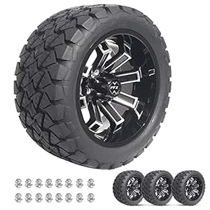 ProFormX Recluse 14″ Golf Cart Wheels and Tires Combo Package – Set of Four 22x10x14 Timberwolf Off-road Tire on 14×7 Machined/Black Rim. Fits Club Car, EZGO and Yamaha LIFTED Carts w/Caps & Lugs