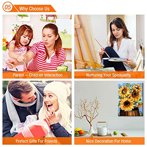 TAHEAT Malen nach Zahlen für Erwachsene, DIY Acryl Leinwand Ölgemälde Kit für Kinder Anfänger, 16 x 20 Zoll Sunflowers1… – Bild 7