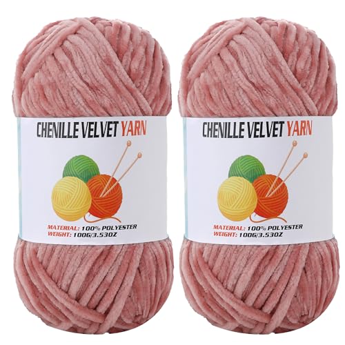 Image of 2 * 100g Velvet Chenille Chunky Yarn, Handcrafts Weaving Soft Chenille Yarn for Crocheting Clearance, Used for Making Baby Yarn Blanket, Clothes, Knitting Creations (Peach)