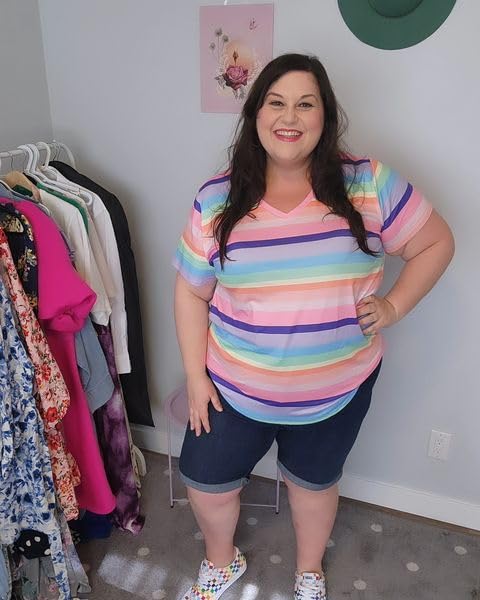Image of RITERA Women Plus Size Tops Tie Dye V Neck Shirt Floral Camo Summer Short Sleeve Tunic Oversized Ladies Blouse XL-5XL