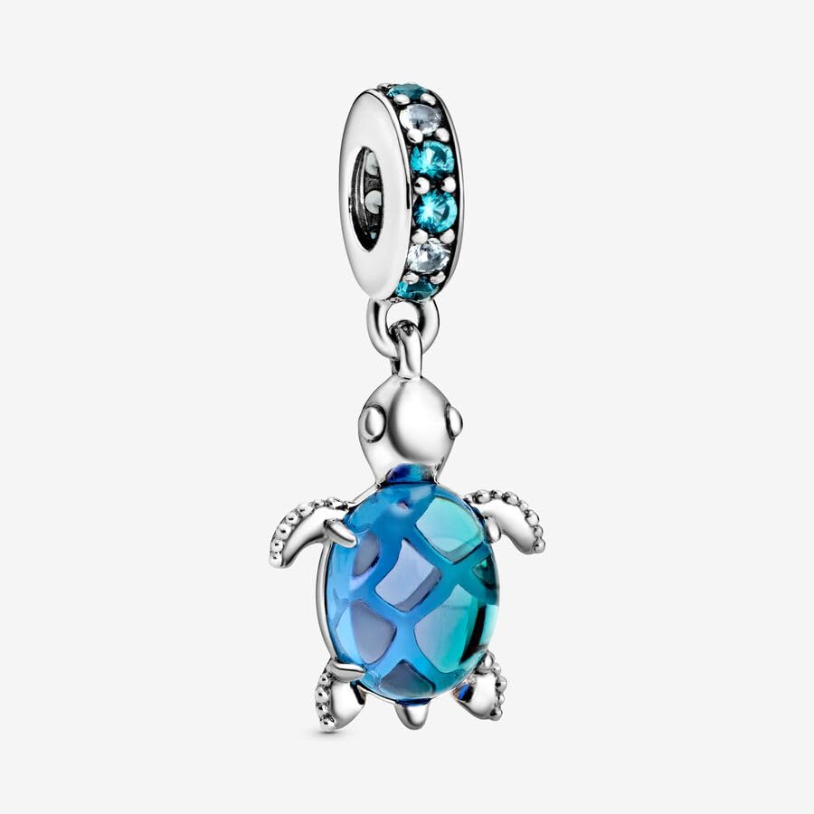 PANDORA Murano Glass Blue Sea Turtle Dangle Charm - Compatible with PANDORA Moments - Jewelry for Women - Gift for Women - Made with Sterling Silver & Man-Made Crystal - With Gift Box - Image 2