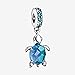 PANDORA Murano Glass Blue Sea Turtle Dangle Charm - Compatible with PANDORA Moments - Jewelry for Women - Gift for Women - Made with Sterling Silver & Man-Made Crystal - With Gift Box