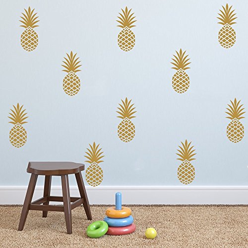 Pineapple Wall Decal Large 12 Set Pineapples Sticker/Home Decor Nursery Kids Bedroom Vinyl Wall Decal Mural (8"H X 3.5"W/Each) (Gold) #TOP6