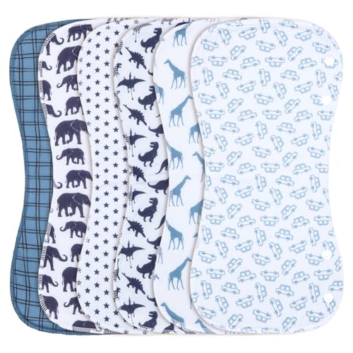Benoxine 2-in-1 Burp Cloths and Baby Bibs - 6 Pack Large Super Absorbent Soft Cotton Burping Cloths for Spit Up, 3 Layers Thick Baby Burp Rags for Girls & Boys
