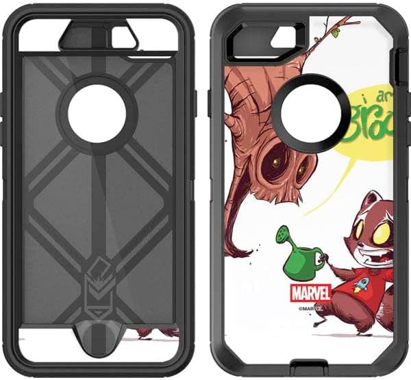 Skinit Decal Phone Skin Compatible with OtterBox Defender iPhone 7 - Officially Licensed Marvel Rocket Raccoon and Groot Tall Tails Design