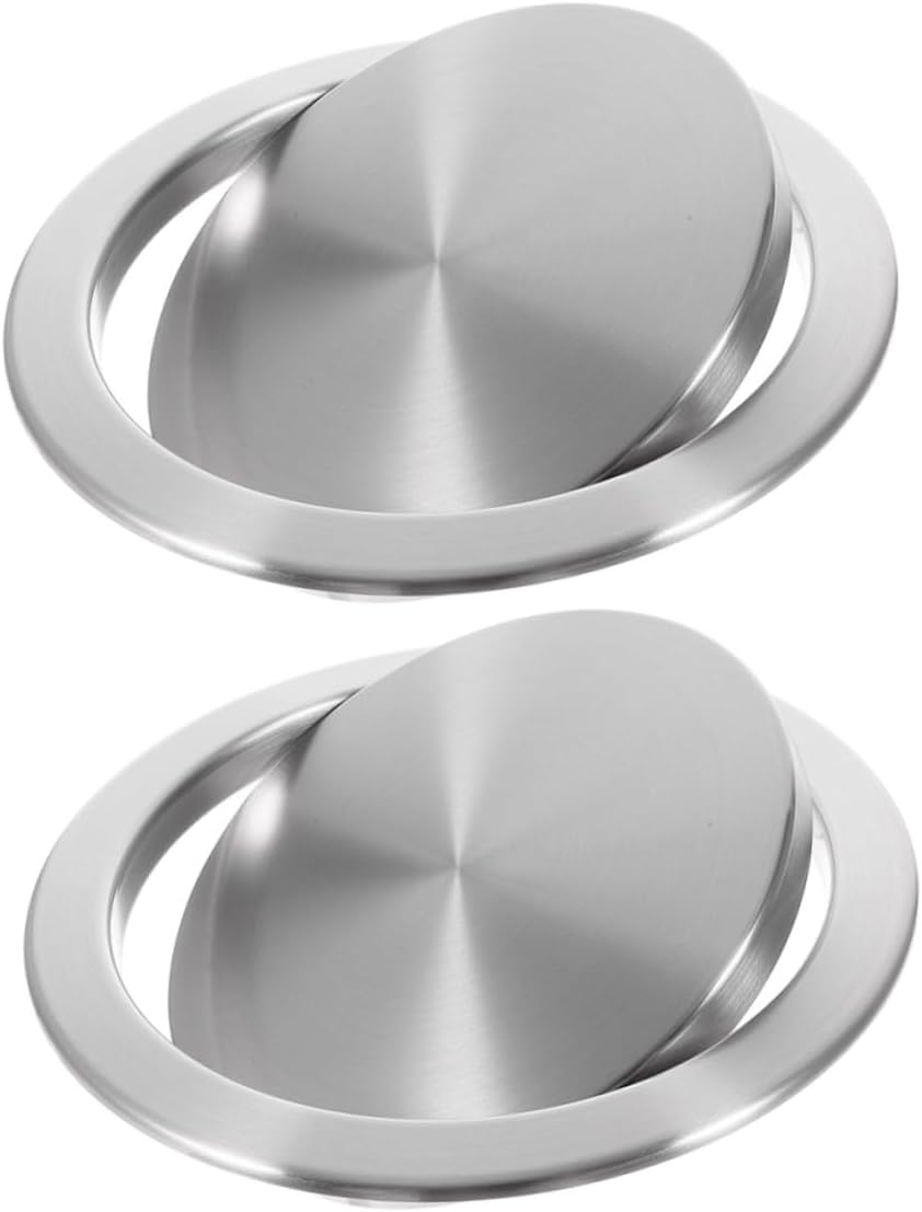 VALICLUD Recessed Stainless Steel Trash Can Lid with Swing Flap, round Countertop Recessed Trash Bin Cover for Kitchen and Bathroom, 2pcs (18-20cm Opening)