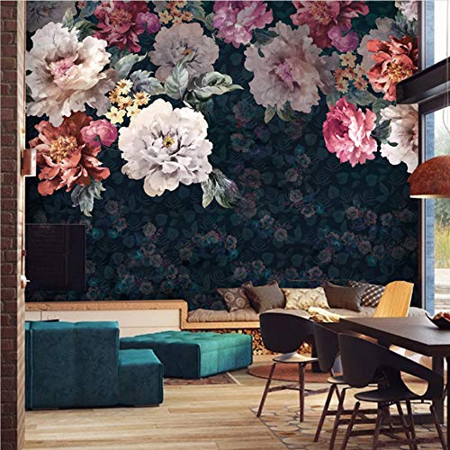 Fresque florale peinte à la main pour un salon American Retro