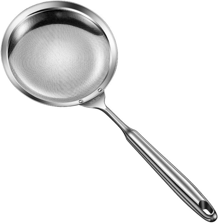 Miniatura 7 de Colador de malla fina, cuchara coladora de aceite para grasa de tocino y desnatar sopa, espumadera de grasa de acero inoxidable con mango resistente
