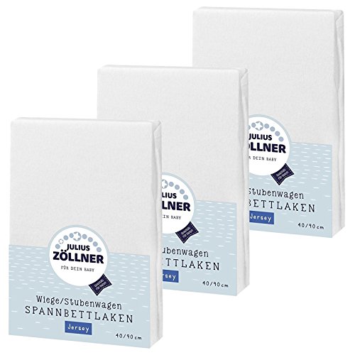 Zöllner Spannbetttuch Jersey 90x40 Weiss 3er Pack