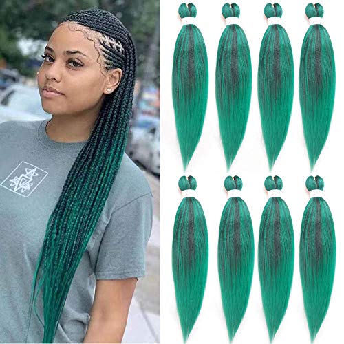 Pre Stretched Braiding Hair 8 Pack/Lot Braids 26 Inch Long Itch Free Hot Water Setting Yaki Texture Synthetic Fiber Crochet Green Braiding Hair Extension