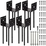 LADECH Fence Post Holder Ground Spike Use for Concrete Deck - Post Base Anchor Metal Black Powder Coated 4 Inches x 4 Inches (Inner Dia 3.5x3.5) 4 Pack