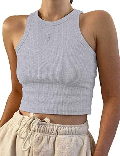 Meladyan Women's Round Neck Basic Racerback Camisole Rib-Knit Sol...