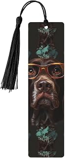 5 Pieces Wooden Bookmark for Men Women Book Markers Craft Unique Handmade Book Marks with Tassel Pendant German Shorthaired Pointer in Glasses Wood Bookmark for Book Lovers Teachers Birthday Gift