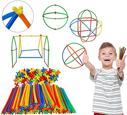 DIY 50+ Colourful Plastic Pipe Straw Blocks and 50+ Connectors Toy Set for Kids | Medium Size 4D Space Educational Building Sticks Blocks | Motor Skills, Hand-Eye Coordination | Ages 3+ Yrs