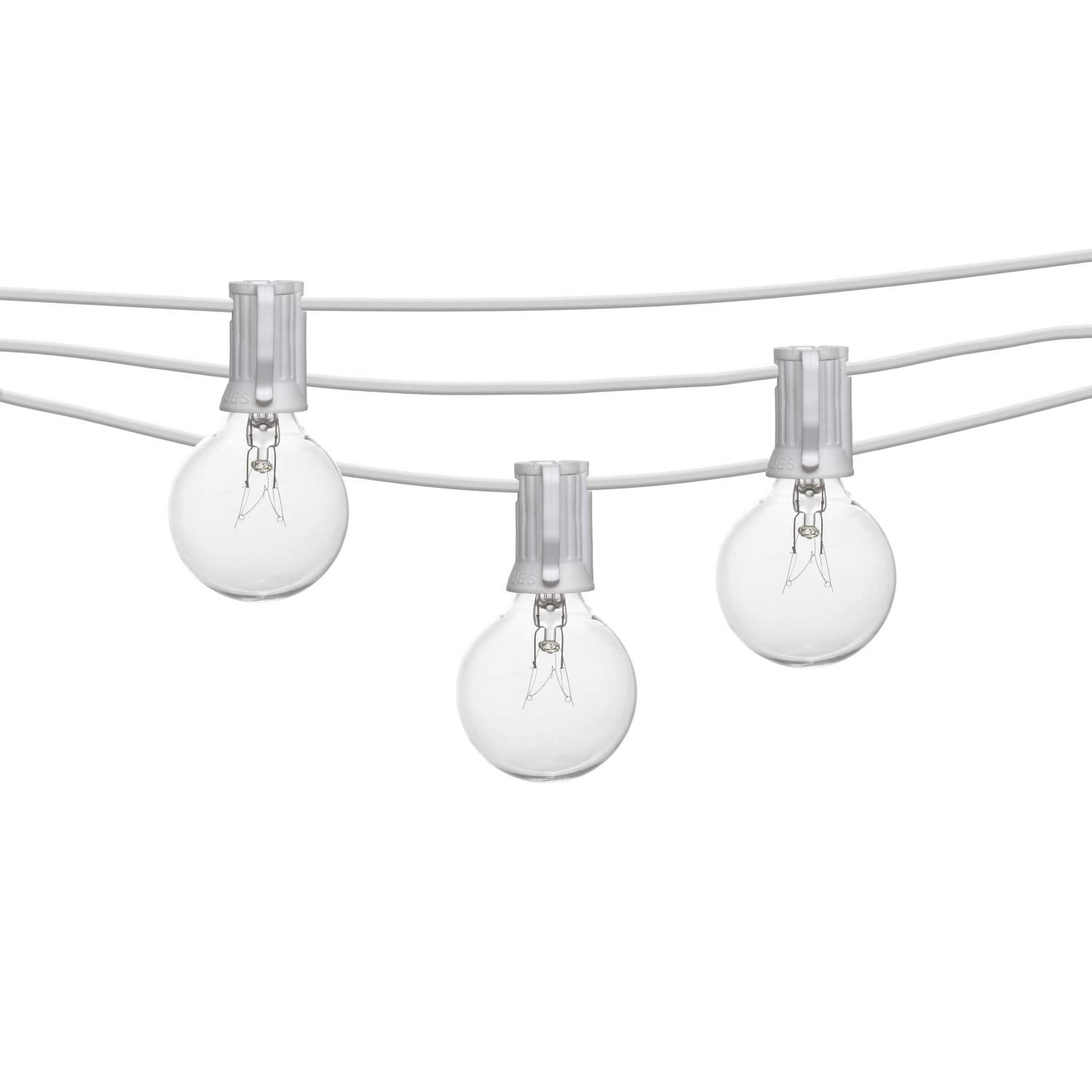 Beams 5W G40 Globe Bulb Incandescent Weatherproof Indoor/Outdoor String Lights, 25 feet, White