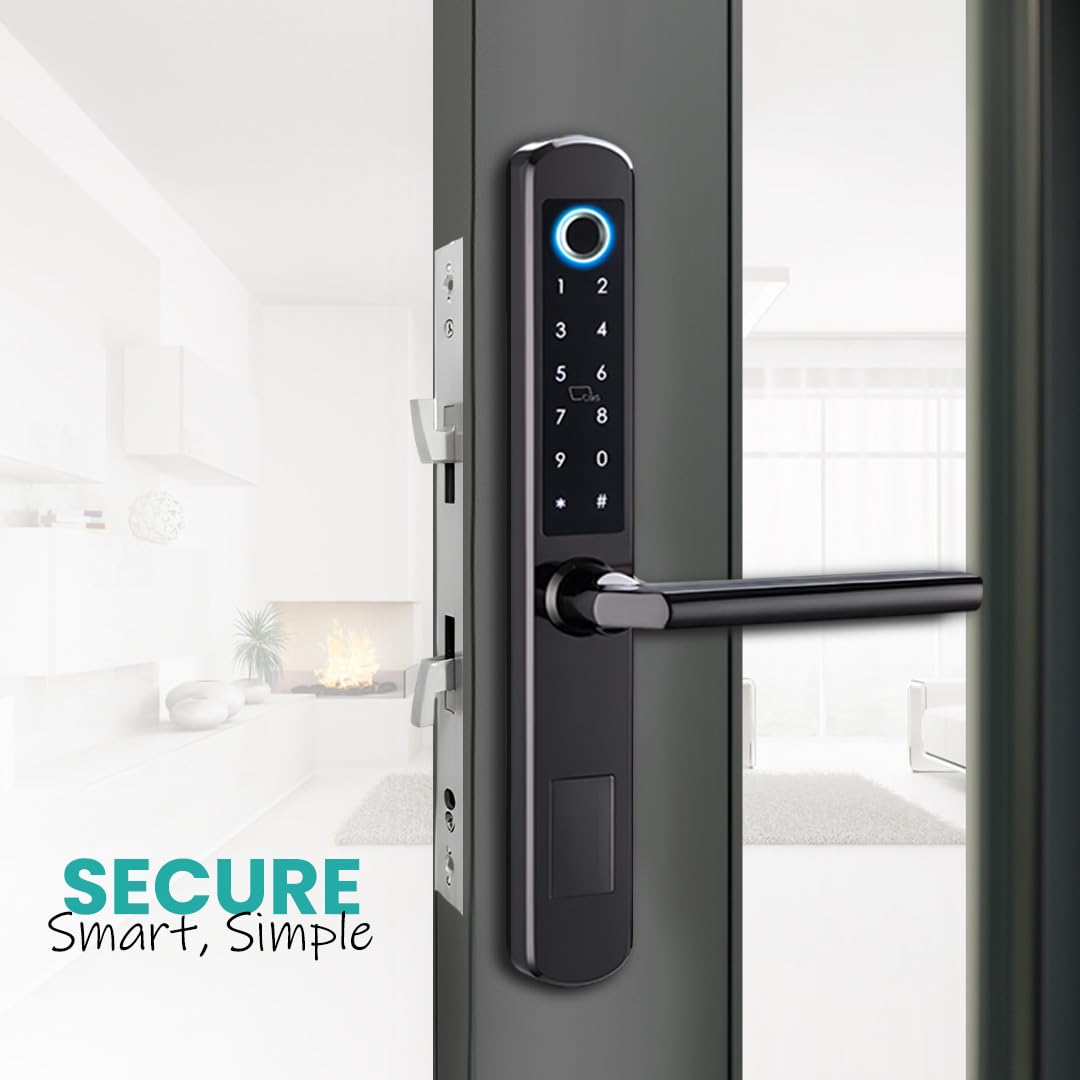 Cerradura de puerta corredera Wi-Fi: huella dactilar, control de aplicación Tuya, entrada sin llave, bloqueo automático, teclado/tarjeta IC, color negro
