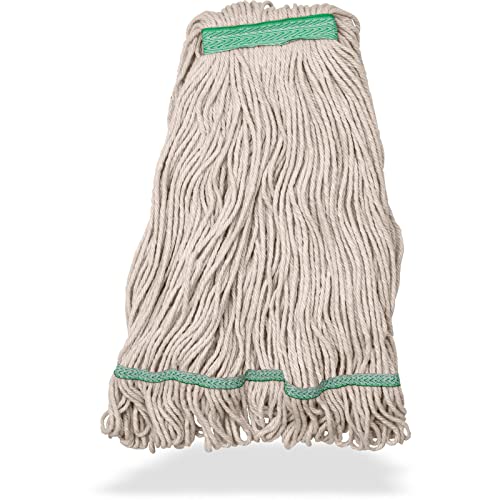Image of SPARTA Flo-Pac Acrylic Mop Head, Loop-Ended, Narrow Band with 1 inch Green Band for Organized Cleaning, Medium, Natural, (Pack of 12)
