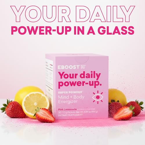 Image of EBOOST Super Powder Drink Mix - Pink Lemonade 0.2 oz 20 Pack Hydration Energizer Electrolytes Powder - 13 Vitamins & Minerals - 110 mg Caffeine - 0 Added Sugar - No Artificial Flavors or Sweeteners