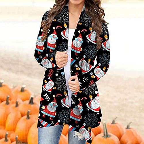Ugly Christmas Sweaters For Women 2022 Plus Size Casual Fashion Fall Winter Lightweight Cardigan Long Sleeve Open Front Funny Christmas Shirts Graphic Holiday Party Tops Outfits Clothes Black M #TOP1